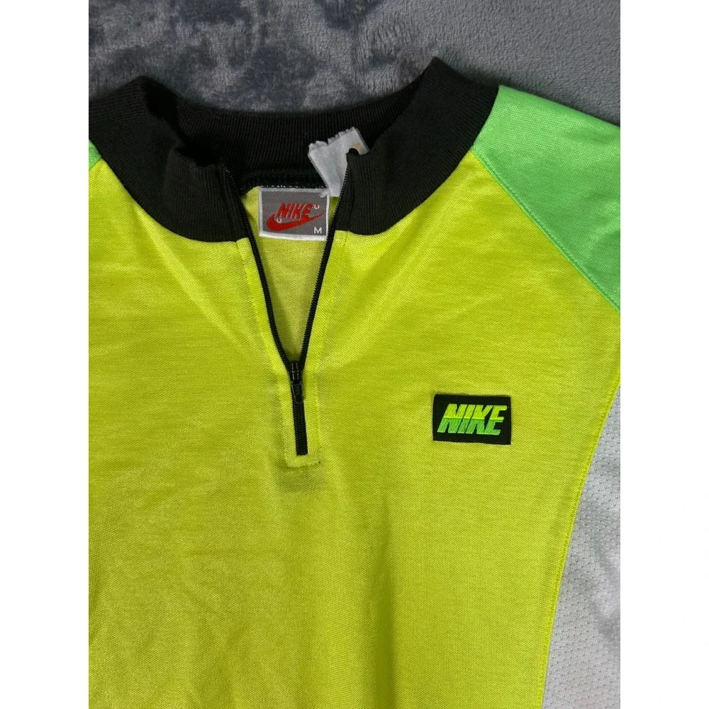 Vintage Nike Cycling Jersey Neon Yellow Green 90s Half Zip Shirt‎ Mens M Rare